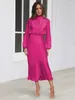 Robes décontractées élégantes longues robes maxi satin femmes automne et hiver couleur solide manche mode douce midi coréen midi 2023