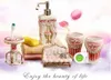 Ensemble d'accessoires de salle de bain en céramique, 5 pièces élégantes, 1 bouteille de savon + 1 porte-savon + 1 porte-brosse à dents + 2 tasses de couleur rose