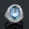 Anneaux de mariage Real Pearl 925 Silver Anneaux Femmes Blue Topaz Aquamarine Big Gemstone Woman Rings Mariage Fine Bijoux 231222