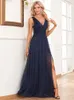 Casual Dresses 2023 Shiny Chiffon Evening Dress V-neck A-line Bridesmaid Party Split Floor Sweeping Long Sexy