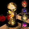 Nattljus Led Light Artificial Eternal Rose Beauty Beast i glas guldfolie Flower Valentine's Day Gift Enchanted Fair269z