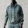 Vestes pour hommes amekaji porter des vêtements hommes classiques collier vert veste en denim sauthes teintes lavées en détresse