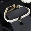 Collier pendentif de créateur de marque vintage Logo Black Water Drop 3 couches Crystal Double Pearl Chain Choker for Women Jewelry288V