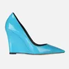 Sapatos de vestido 2023 Candy Color Wedge Saltos altos Black Royal Blue Amarelo Patente Patente Slip em um único escritório de carreira damas
