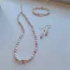 DIY Women's DIY 5-6 mm doux Color Rice Rice Fresh Water Pearl Collier Boucles d'oreilles