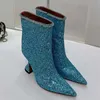 Boots Fashion Design Pointed Wine Glass With Super High Heel Rhinestone Chain Large Size Ankle Women's Shoes