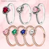 Bandringe 925 Sterling Silber Ring Erhöhtes rotes Herz mit bunten Kristallzirkonringen für Frauen Valentinstag Geburtstagsgeschenk DIY Schmuck 231222