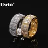 Uwin 8mm 10mm Baguette Cluster Ring Full Iced Bling cubic Zirconia Mens Women Hiphop Rings Fashion Silver Color Jewelry Y1124298L