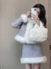 Vestidos de trabalho 2023 Winter Warm Korean Fashion Conjunto mulher francesa elegante 2 peças saia fora de casaco de pele de peles slim y2k mini