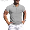 Polos masculins Nouvel été hommes Solie Stripe Fitness Elasticité Short Shirts Sled For Men Fashion Stand Collar Mens Shirts L231222