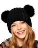 豪華なブランド女性冬のダブルポムビーニー帽子分離可能な毛皮ボールかわいいキャップウォームソフトケーブルニット帽子耳231221