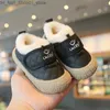 Athletic Outdoor Winter PU Baby Girls Boys Casual Shoes Solid Embroidery Warm Plush Toddler Children Sport Shoes Hook Loop Soft Kids Sneakers Q231222