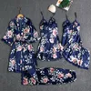 5pcs Sleepwear fêmeas pijamas Conjunto de cetim pijamamas renda de renda de retalhos