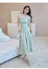 Casual Dresses Women Elegant Satin Long 2023 Sexy Green Female A-Line Simple Chic Slim Vestidos Formal Party Evening Dress