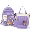 Traveasy 4 PCS Set Women High School Bags Nylon Kawaii Ryggsäck Fashion Book Female With Plush Pendant Cute 231222