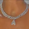 Bling Hip Hop 26 Baguette Letter Necklace Stainless Steel for Women Thick Miami Cuban Link Chain Men Iced Out Choker Necklace 2103206M