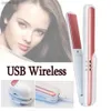 Hair Curlers Straighteners Professional Hair Straightener Wireless Usb Straighteners Mini Ceramics Portable Flat Iron Hair Styler Curler Comb for TravelL231222