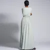 Roupas étnicas vestido de manga de cinto plissado muçulmano Mulheres com cinto elegantes vestidos de pescoço o 2023 verão solto sólido lady vestidos