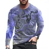 Herr t-skjortor enkel färg topp 3d tryckt hip hop rund nacke pullover lång ärm personlig mode casual t-shirt