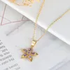 Naszyjniki wisiorek xuanyu słodkie i urocze pentagram Five płatek kwiat kolorowy kryształowy cyrkon Połączony złoto Modny naszyjnik żeński