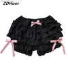 Women's Shorts Womens Summer Lolita Style Shorts Lace Trim Layered Ruffle Bloomers Bowknot Frilly Panties Solid Color Shorts Pumpkin PantsL231222