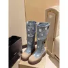 Boots Distressed Denim Women Wild Thick Bottom Platform Knee Length Shoes Fall Winter Streetwear Boot