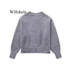 Damenpullover Willshela Women Mode graue Front Reißverschluss Stricker Sweater Vintage O Hals lange Ärmel weibliche schicke Dame Tops Outfits Dr. Dhgxz