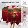 Christmas Round Tablecloth 60 Inch Snowflakes Holly Green Pine Branch Red Waterproof Polyester Table Cloth Table Cover 231221