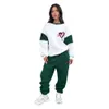 Женские спортивные костюмы с двумя частями дизайнером Новый осенний зимний продукт Peach Heart Printed Color Block свитер модные повседневные брюки набор