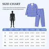 Men's Sleepwear Blue And White Gingham Pajama Set Check Plaid Squared Cute Long Sleeve Loose Bedroom 2 Piece Nightwear Large Size