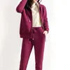 Pantaloni da donna a due pezzi autunno inverno donne set di pile di agnello addensato con cappuccio caldo 2 pezzi in abiti a colore solido per brani casual da donna sport