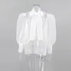 Blouses de femmes Perspective Mesh Femmes Sexy Shirt Bow Collor Fashion Loose Vintage White Puff Sheve Elegant Shirts Blusas 28623