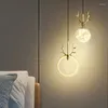 Hanglampen slaapkamer bedkamer bed kroonluchter moderne eenvoudige gewei vol sterren Noords licht luxe klein