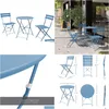 Gartensets Sr Steel Patio Bistro Set Klappende Outdoor -Möbel 3 Stück faltbarer Tisch und Stühle graue blaue Drop Lieferung Home DH2OY