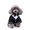 Vestuário de vestuário de cachorro elegante traje listrado com gravata borbole