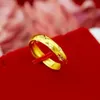 Rings Wedding Rings 24K Pure Plated Real 18k Yellow Gold 999 24k Plain Smooth Face Personality Money Seeking Couple Ring for Men and Wom