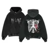 Nyaste syratvättad anime hoodie 100% bomull y2k lös pullover hip hop skelett tryckt streetwear mode halloween tröja