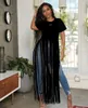 Casual Dresses Summer Women Tassel Hem Sparning Sexig kort ärm Maxi T-shirt Tankklänning Vintage Fashion Long Vestidos 2023