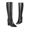 Botas Big Size Sapatos femininos 34-43 Moda Slip no joelho High Ladies Autumn Winter Heel Salto longo