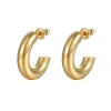 Boucles d'oreilles créoles rondes géométriques en or 14 carats avec cercle épais exagéré en C, petites boucles d'oreilles créoles sous vide