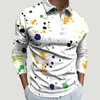 Men's T Shirts Male Tees Graffiti Print T-Shirts Long Sleeve Zipper Turndown Neck Leisure Trendy Streetwear Hawaiian Costume