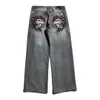 Streetwear skalle broderade baggy jeans y2k gotisk trend herr casual gata hip hop hög midja bred ben rak ben byxor 231222