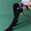 Women Socks Spring And Autumn Cotton Black White Blue Color Striped Over The Knee Stockings Tall Hold-Ups Cos Women's