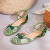 Chaussures habillées Style Chinois Femmes Luxury 2023 Printemps vintage brodé Mary Jane Elegant Green Lacet-Up High Talons Sandales