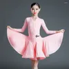 Scene Wear Children's Latin Dance Dress Kids Costumes Girls Mid-Sleeves V-Neck Split Top Skirt Ballroom SL5153