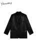 Yitimuceng Blazer en cuir noir pour femmes mode à manches longues décontracté Pu costumes manteaux bureau dames Chic simple boutonnage haut 231222