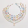 Anhänger Halskette Boho unregelmäßige Imitation Perlenschale Halskette für Frauen Vintage farbenfrohe Perlen türkische Augenhalshärte Schmuck Geschenke