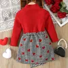 Clothing Sets Little Kids Baby Girls Valentine S Day Red Long Sleeve Shirt Love Plaid Skirt 2Pcs Fall Winter Outfits Set