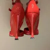 Femme pompe avec coin flamme rouge chaussures de créateur 105mm en cuir verni bouts pointus mode robe chaussure bride à la cheville dame sandale fête chaussures à talons hauts women sandales