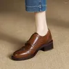 Elbise Ayakkabı Rahat Med Heels Bahar Sonbahar bayanlar Brogue Pompaları Tokalı Klasik Klasik Kalın Topuk Oxfords Kadınlar Cowhideleather